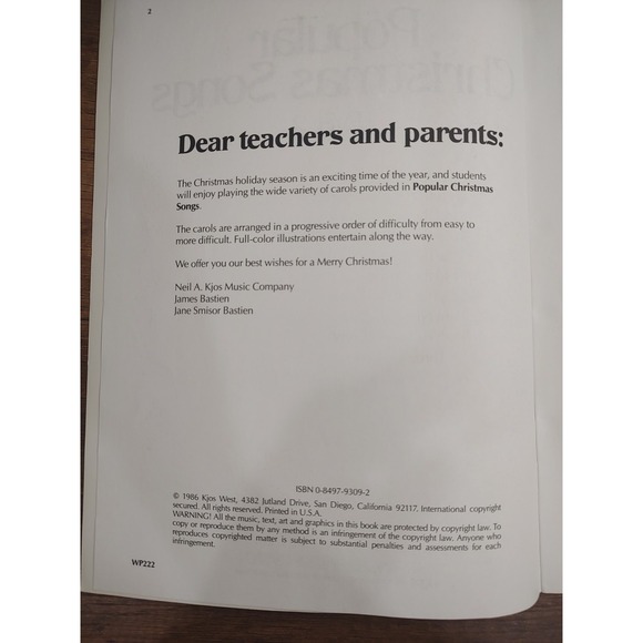 Bastien Piano Basics Popular Christmas Songs Level 2 Sheet Music Book M5 - Picture 2 of 3